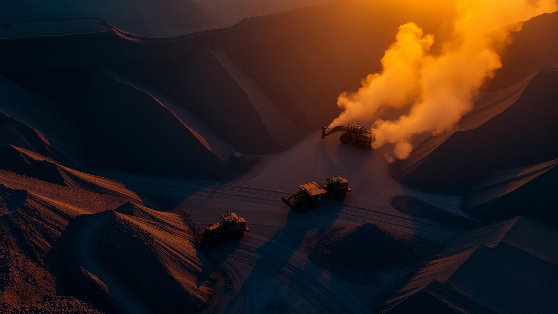 STRONGX industrial quarry operations at golden hour