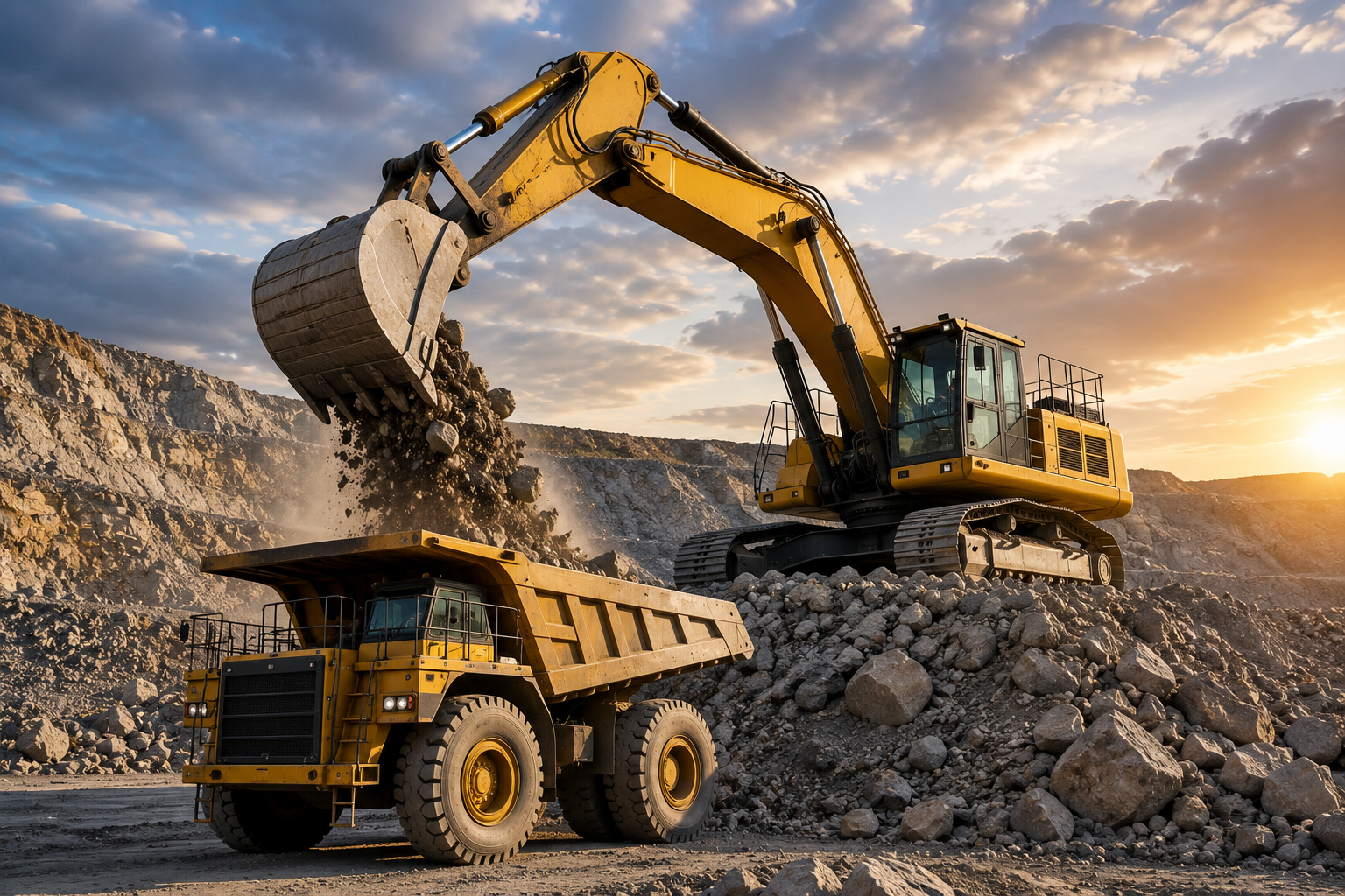 Wheel loader operating at a quarry site