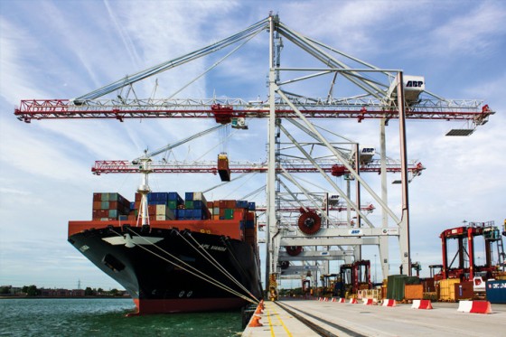 Ship-to-shore container crane at a major port facility